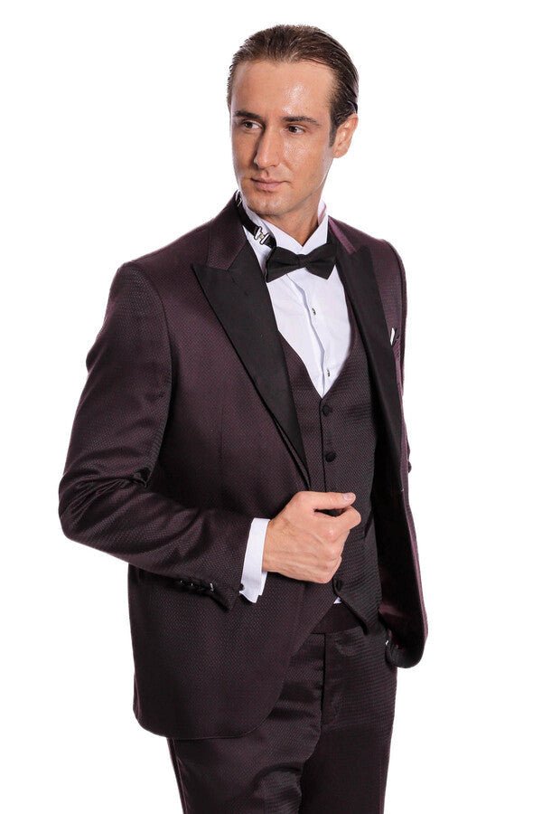 Claret Red and Black Tuxedo for Men