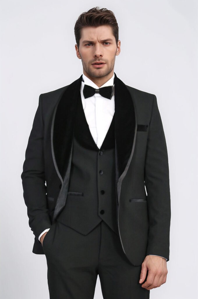 Classic Velvet Collar Black Tuxedo Suit