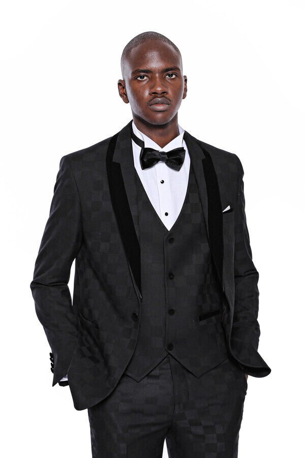 Plaid Slim Fit Black Men Tuxedo