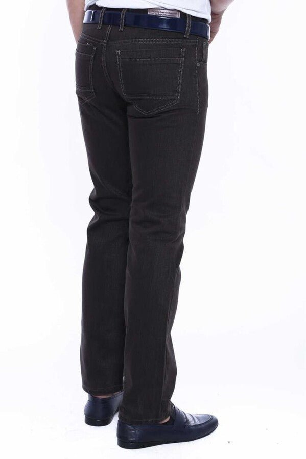 Washed Fabric Brown Men Jean Pants