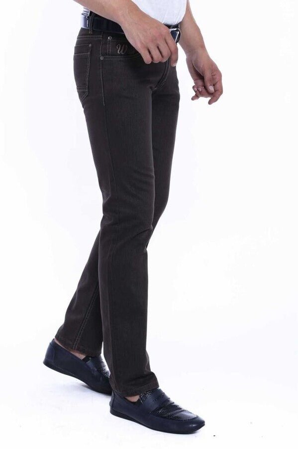 Washed Fabric Brown Men Jean Pants