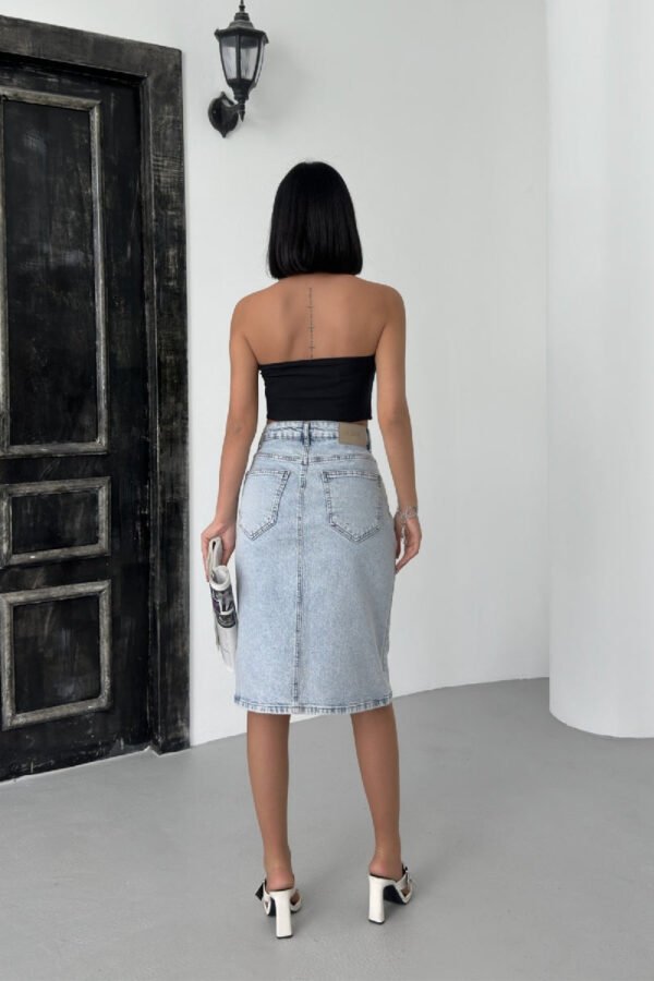XLJ Medium Length Denim Skirt with Zippers on Double Side Mixed