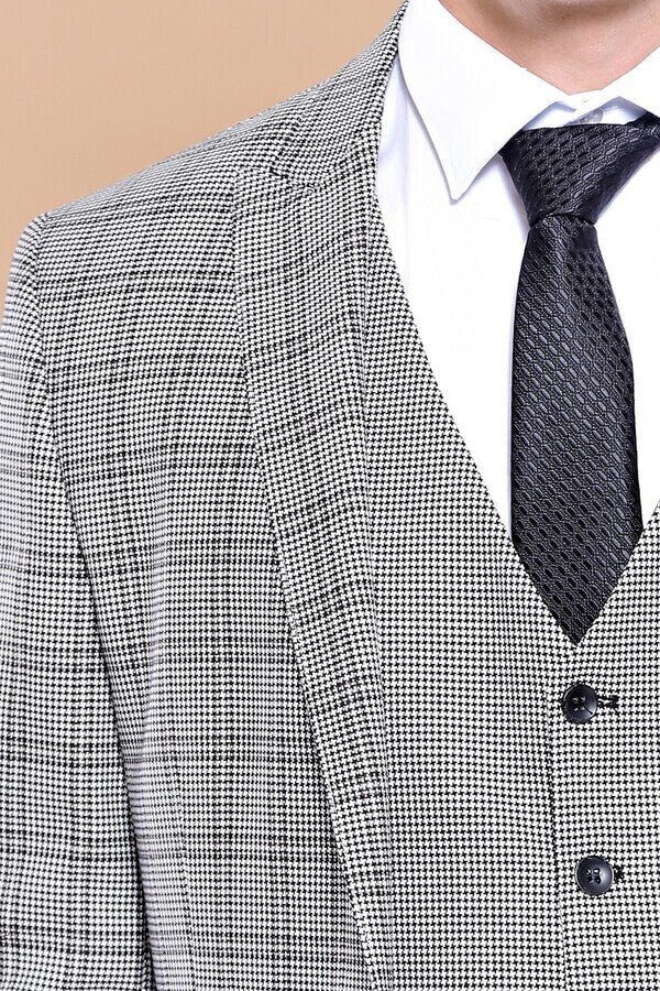 Grey Plaid Vested Men's Suit