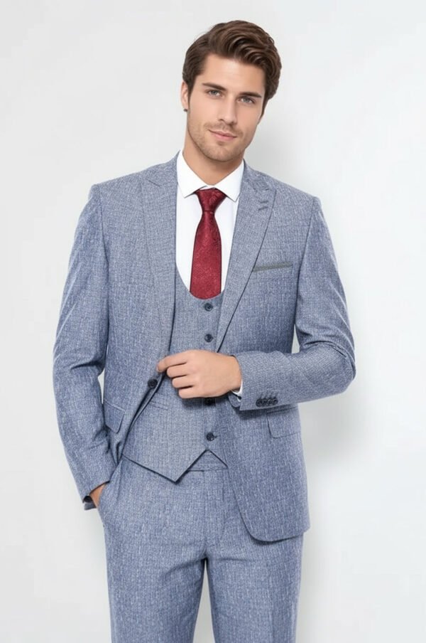 Linen Touch Blue Men's 3 Piece Suit