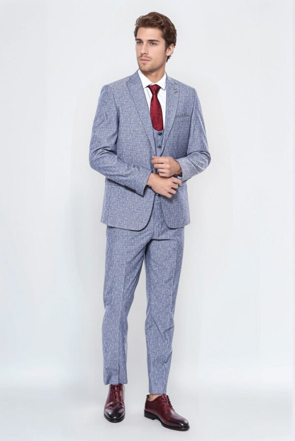 Linen Touch Blue Men's 3 Piece Suit