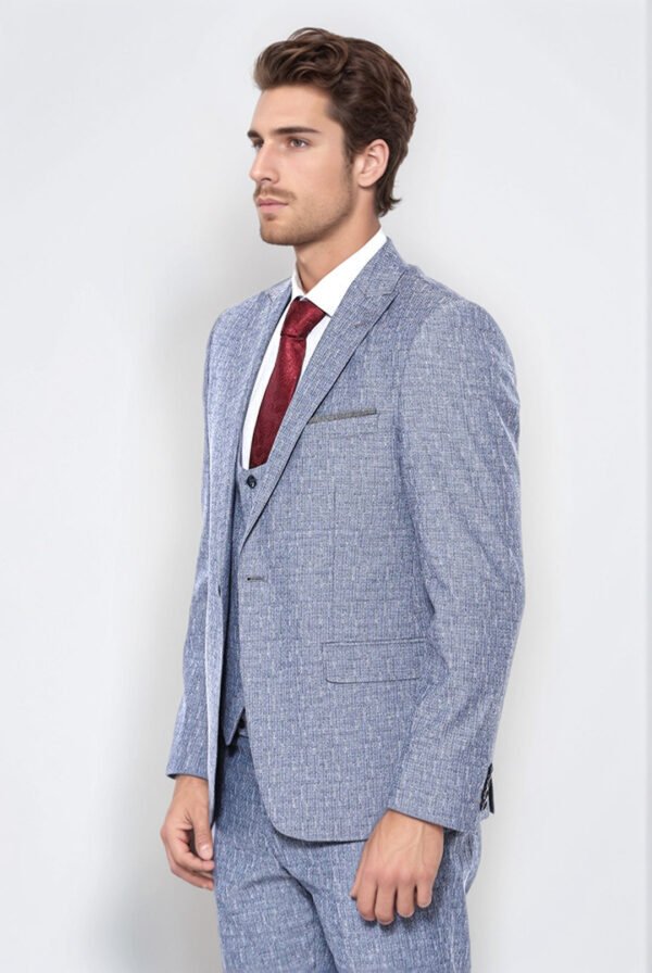 Linen Touch Blue Men's 3 Piece Suit