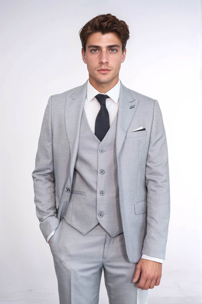 Patterned Light Blue 3 Piece Suit