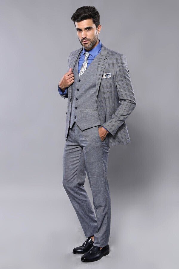 Plaid Navy Slim-Fit Vested Suit