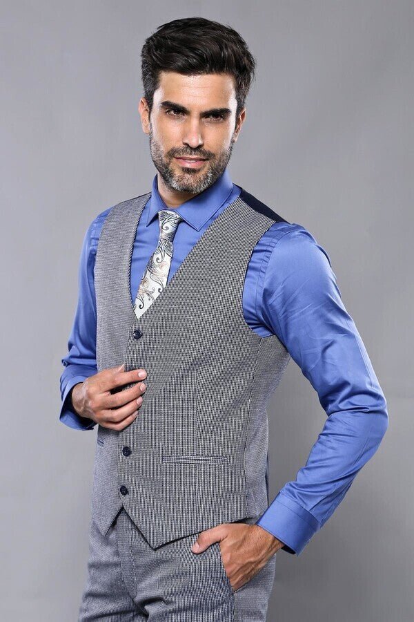 Plaid Navy Slim-Fit Vested Suit