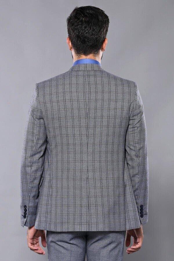 Plaid Navy Slim-Fit Vested Suit