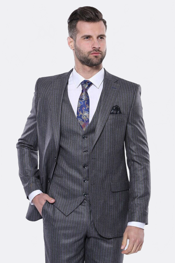 Striped Grey Vested Suit