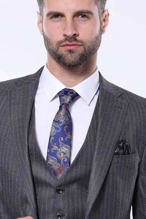 Striped Grey Vested Suit