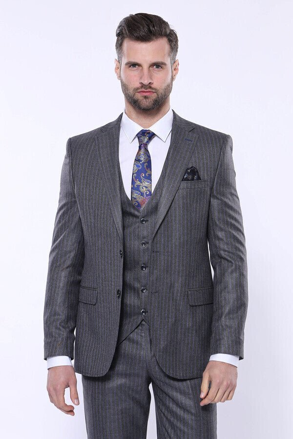 Striped Grey Vested Suit