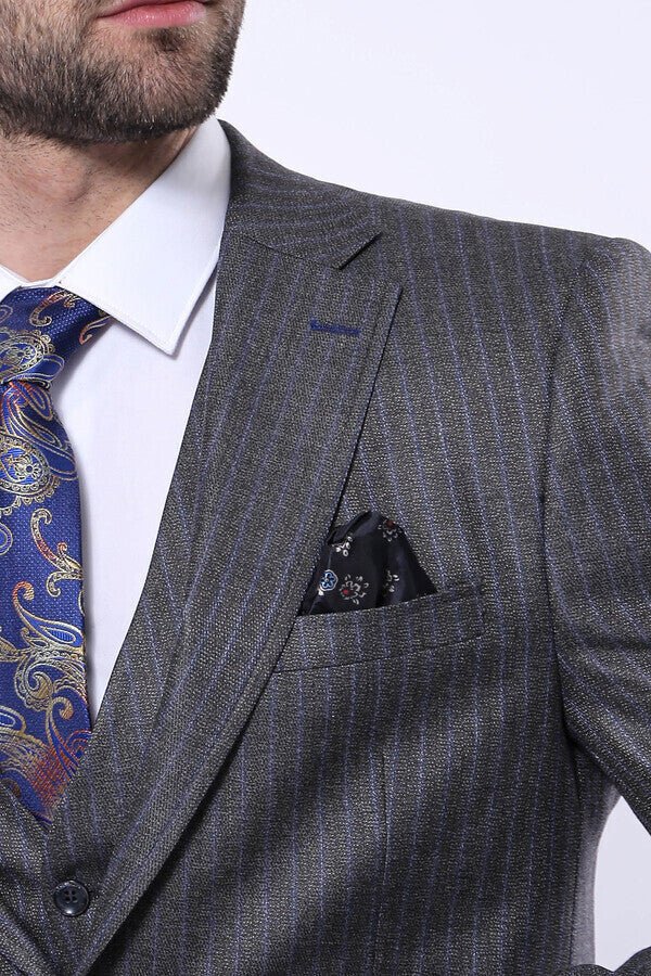 Striped Grey Vested Suit