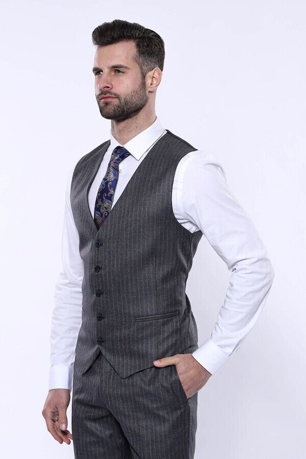 Striped Grey Vested Suit