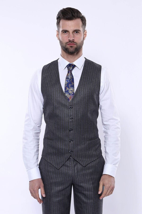 Striped Grey Vested Suit