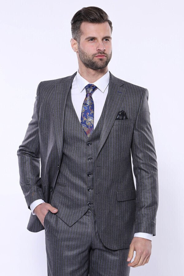 Striped Grey Vested Suit